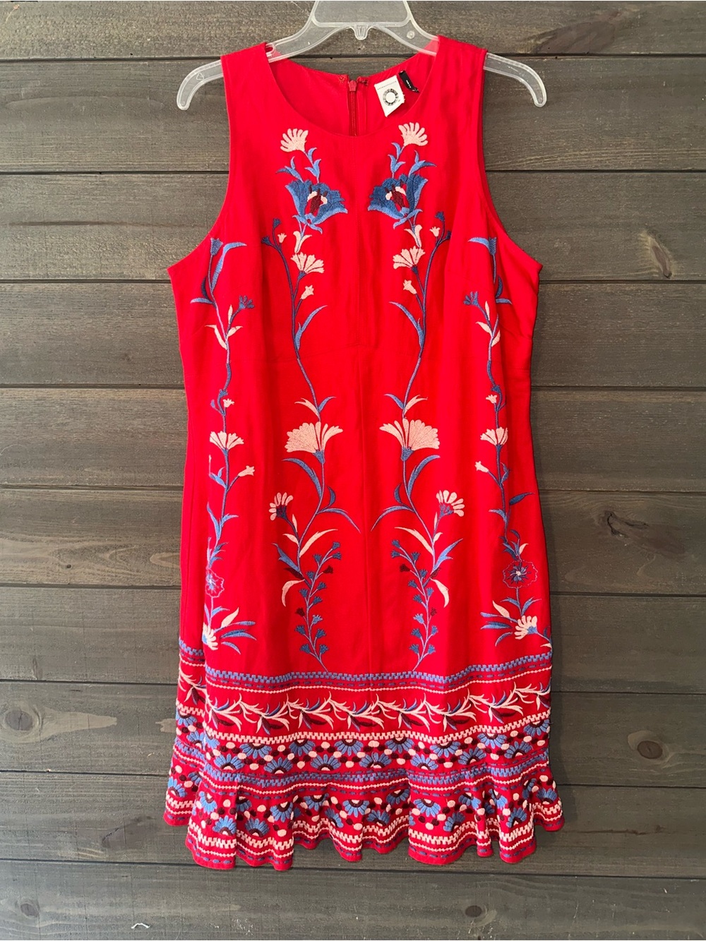 ANTHROPOLOGIE Embroidered Sleeveless Red Floral Shift Dress